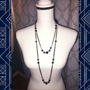 30 Inch Long Black and White Beaded Chain Necklace